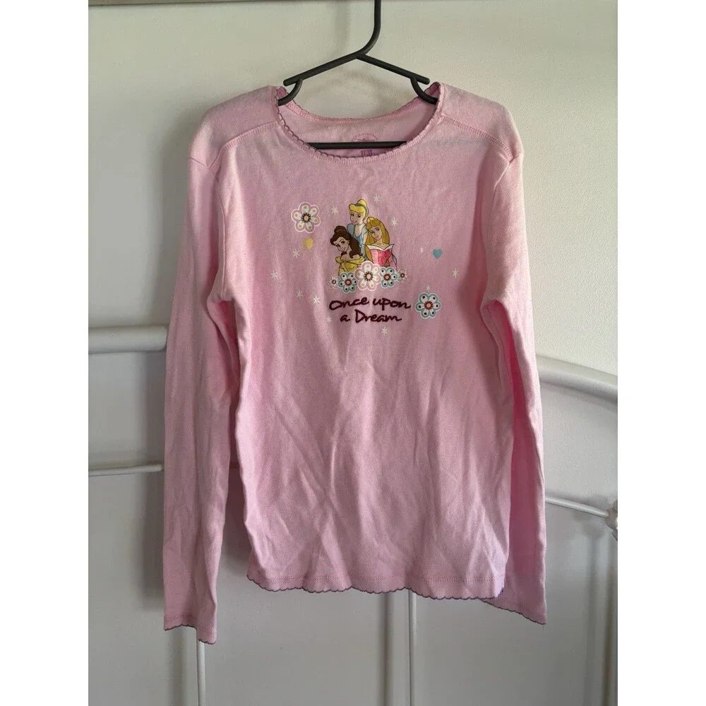 Y2K Disney Store Girls 8 Long Sleeve Pajama Shirt Princesses Embroidered Belle